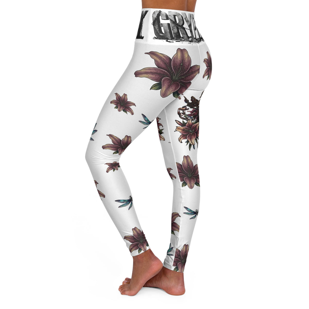 Gryptik Crowned Skull High-Waist Floral Dragonfly Yoga Leggings