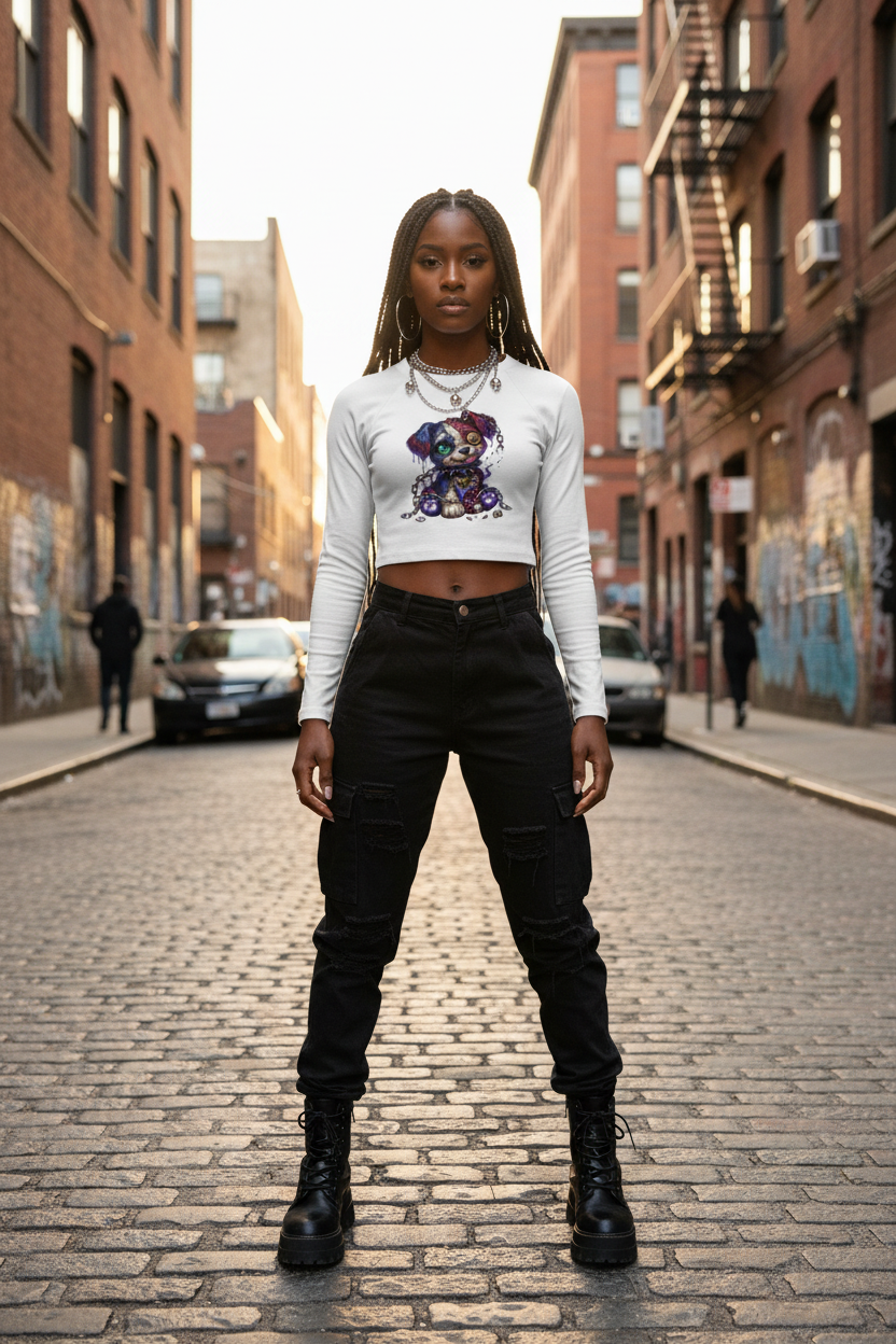 Gryptik Stitch Puppy (Purple) Slim Raglan Long Sleeve T-Shirt