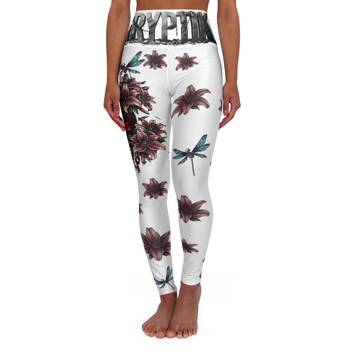 Gryptik Crowned Skull High-Waist Floral Dragonfly Yoga Leggings