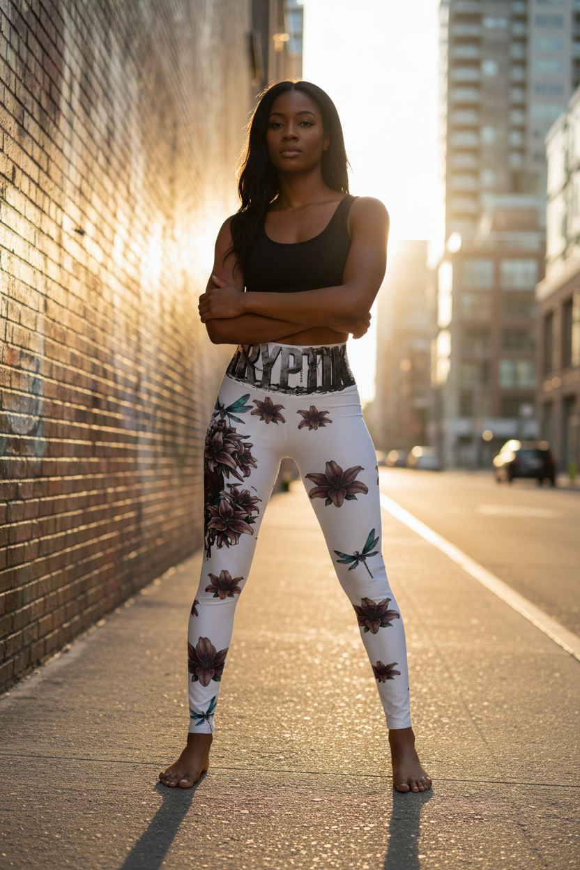 Gryptik Crowned Skull High-Waist Floral Dragonfly Yoga Leggings