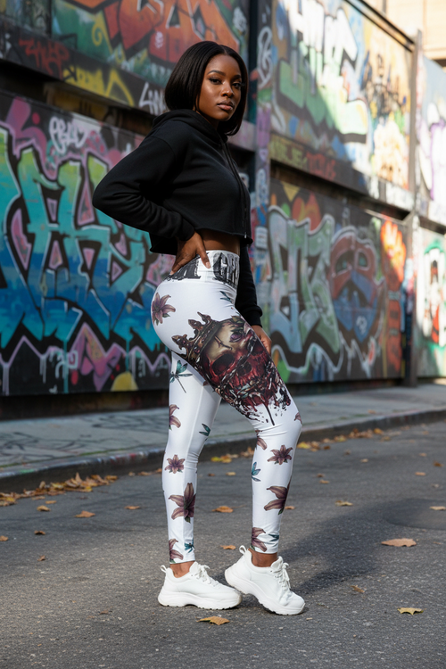 Gryptik Crowned Skull High-Waist Floral Dragonfly Yoga Leggings