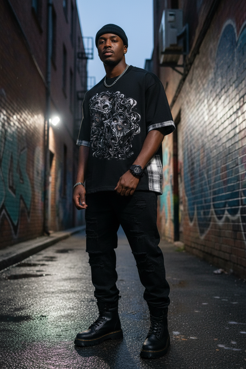 Unisex Plaid Paneled T-Shirt