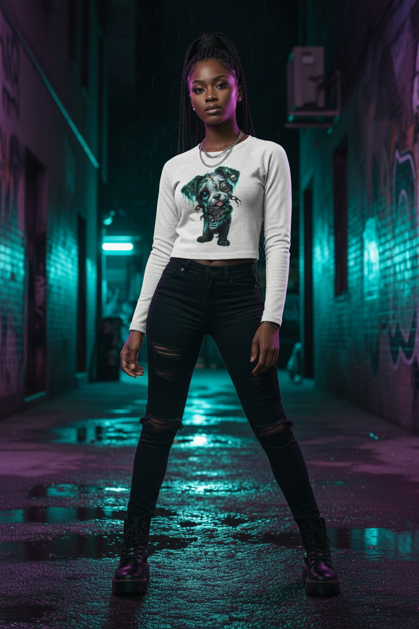 Gryptik Stitch Puppy (Teal) Slim Raglan Long Sleeve T-Shirt