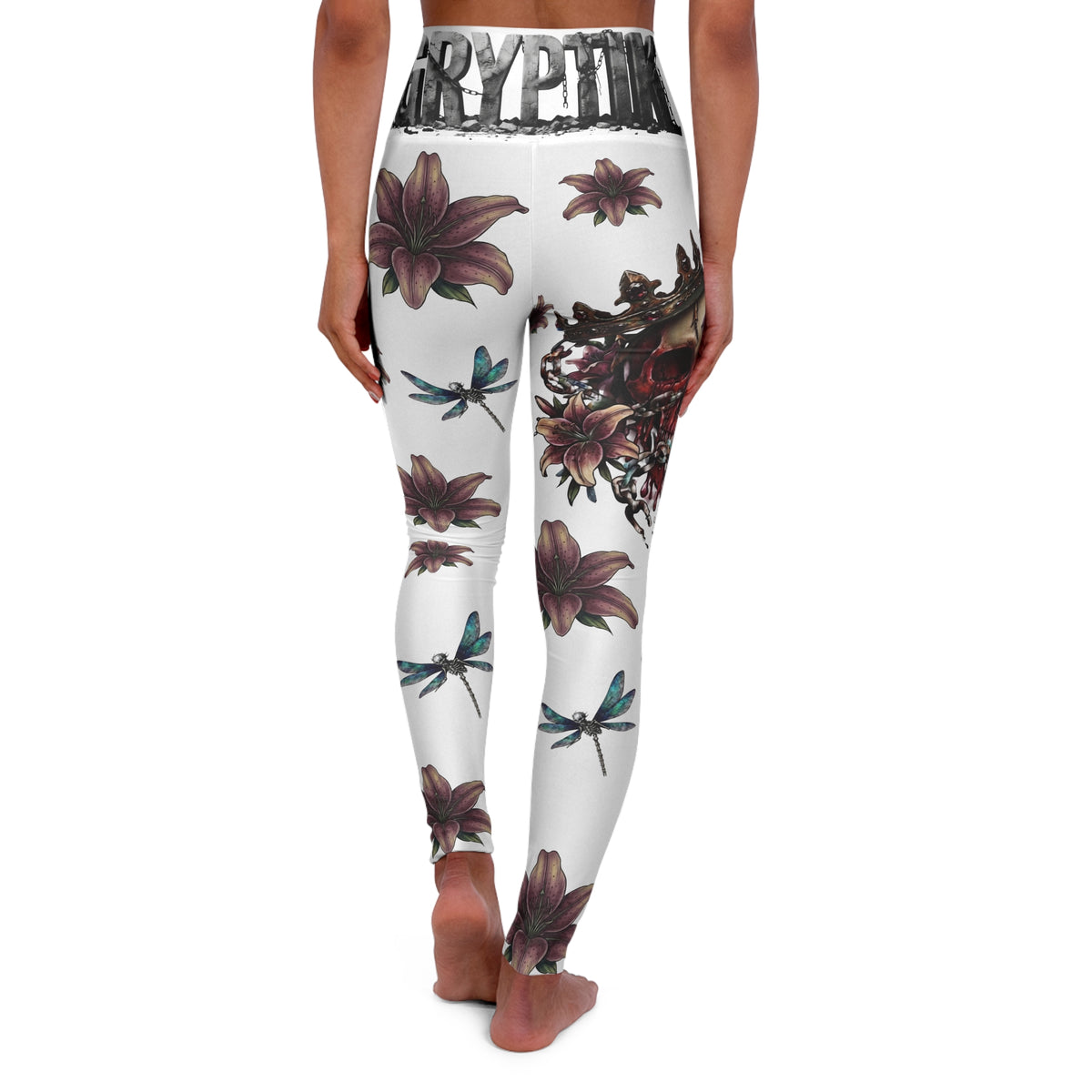 Gryptik Crowned Skull High-Waist Floral Dragonfly Yoga Leggings