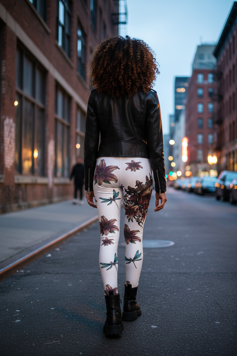 Gryptik Crowned Skull High-Waist Floral Dragonfly Yoga Leggings