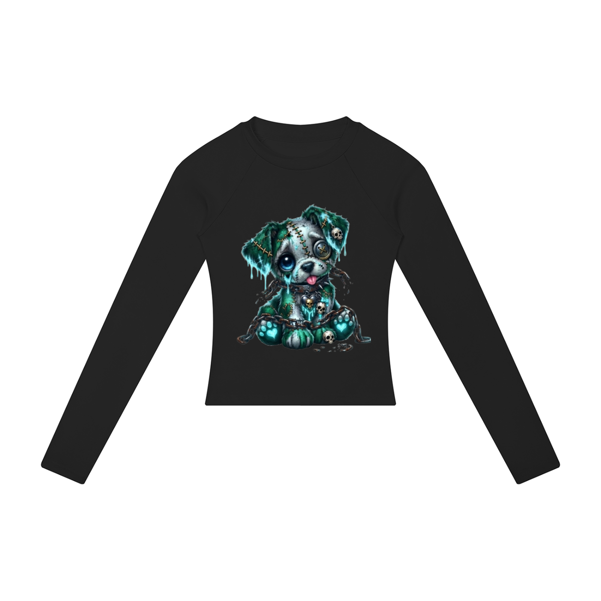 Gryptik Stitch Puppy (Teal) Slim Raglan Long Sleeve T-Shirt