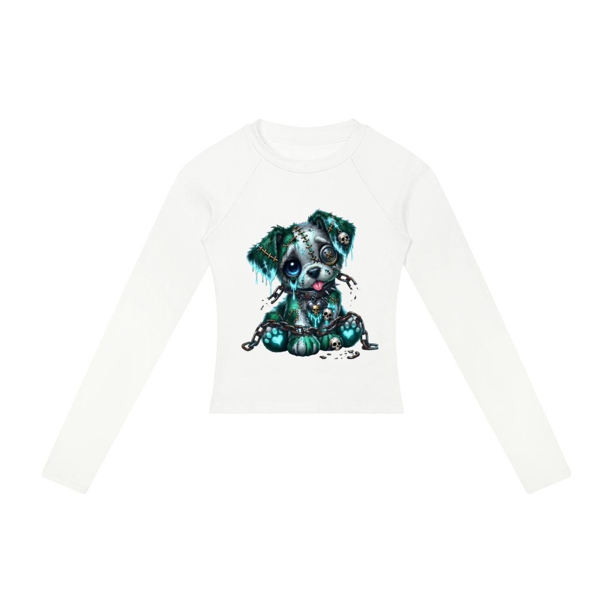 Gryptik Stitch Puppy (Teal) Slim Raglan Long Sleeve T-Shirt