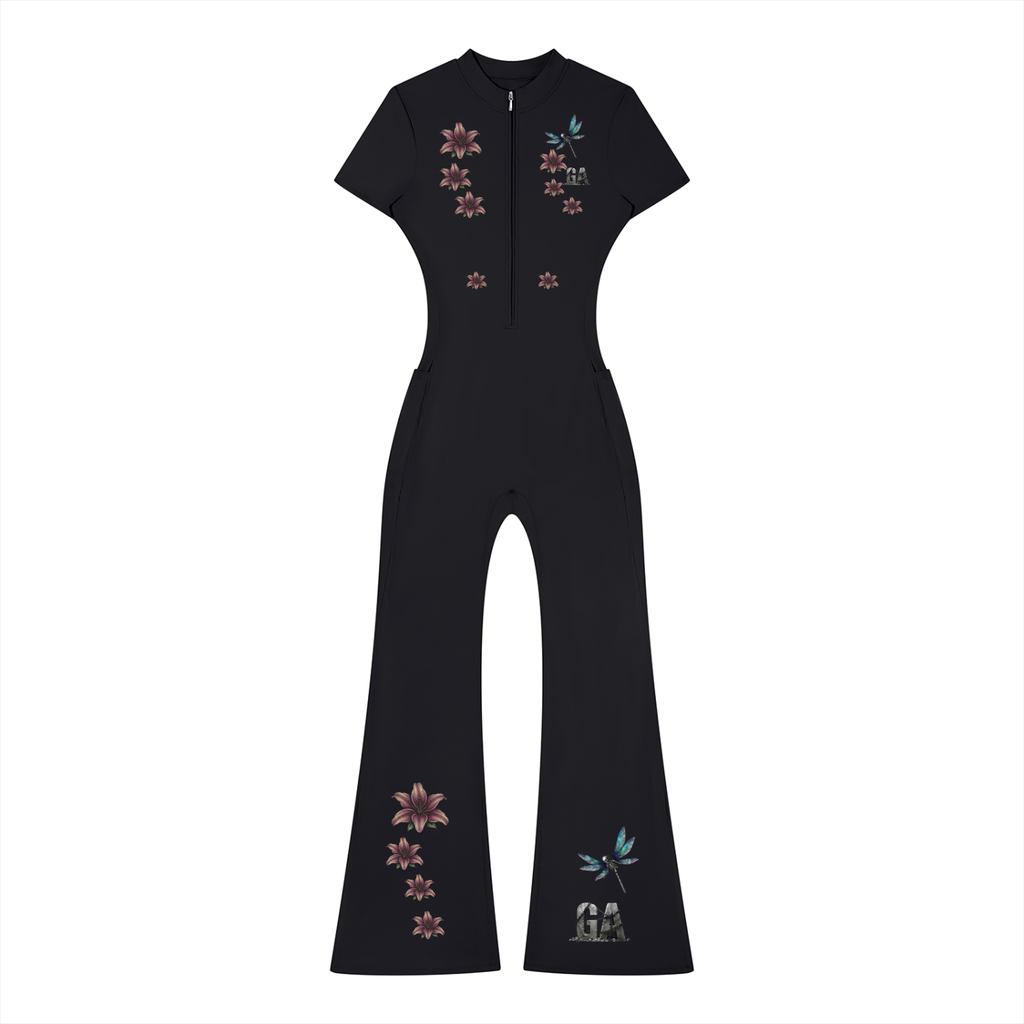 Gryptik Crowned Skull Women’s Tight Flared Leg Quarter-Zip Jumpsuit