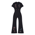 Gryptik Crowned Skull Women’s Tight Flared Leg Quarter-Zip Jumpsuit