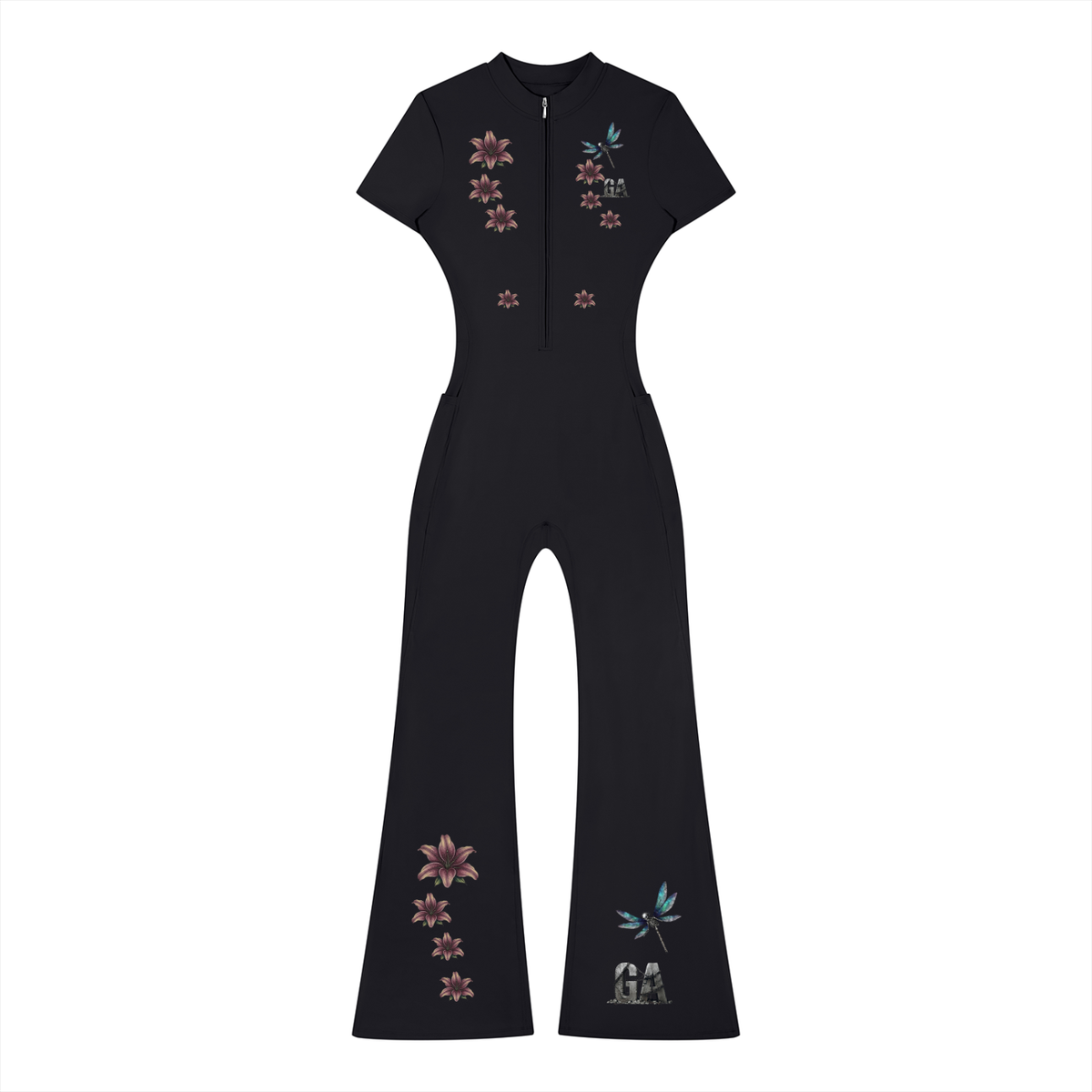 Gryptik Crowned Skull Women’s Tight Flared Leg Quarter-Zip Jumpsuit
