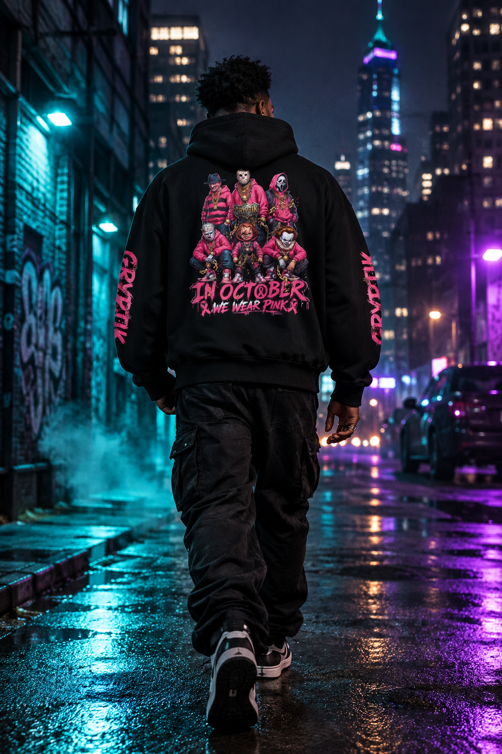 Gryptik Unisex Breast Cancer Awareness Halloween Hoodie